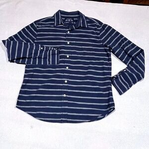 American Eagle Men's Medium Long Sleeve Navy Striped Button Down Dress Shirt